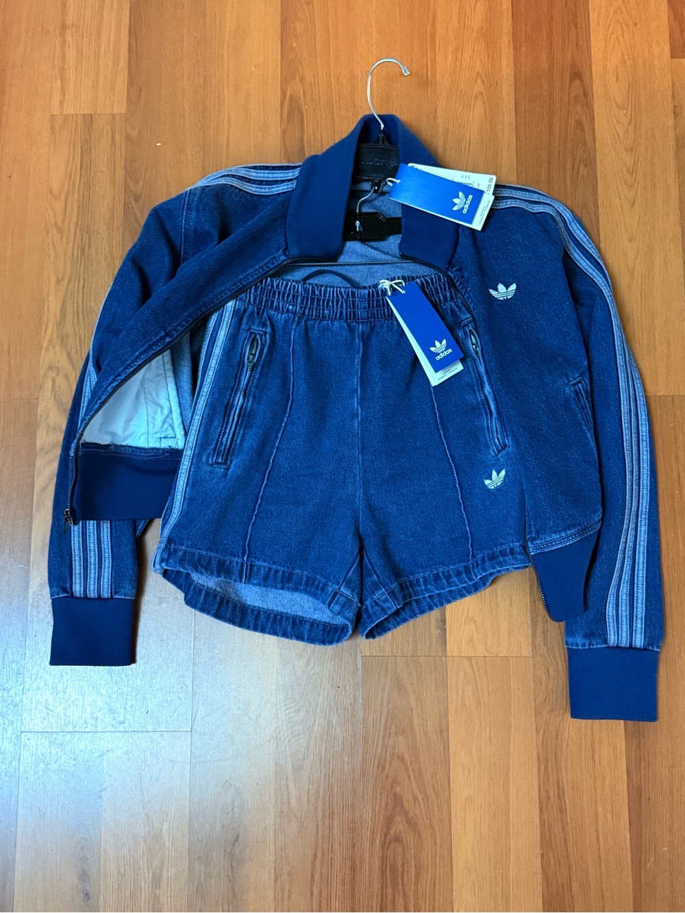 adidas Dark Blue Denim-Style Athletic Shorts